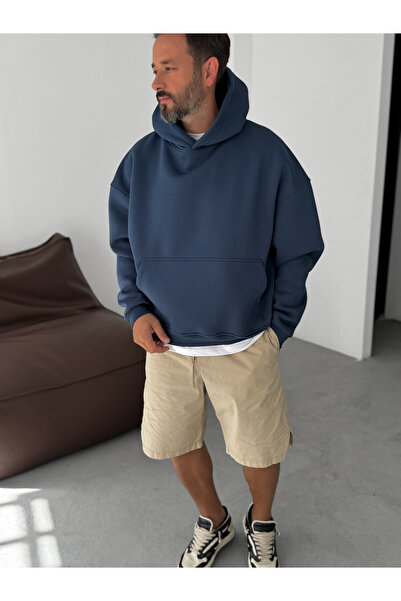 BYBASICMAN Lacivert Basic Kapüşonlu Sweatshirt JJ-163