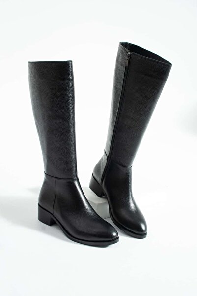 diclepolat Γυναικείες μαύρες μπότες από γνήσιο δέρμα με μακρύ φερμουάρ Bruna