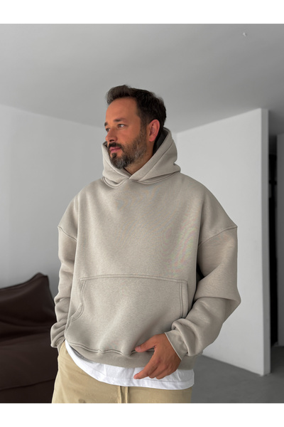 BYBASICMAN Gri Basic Kapüşonlu Sweatshirt JJ-163