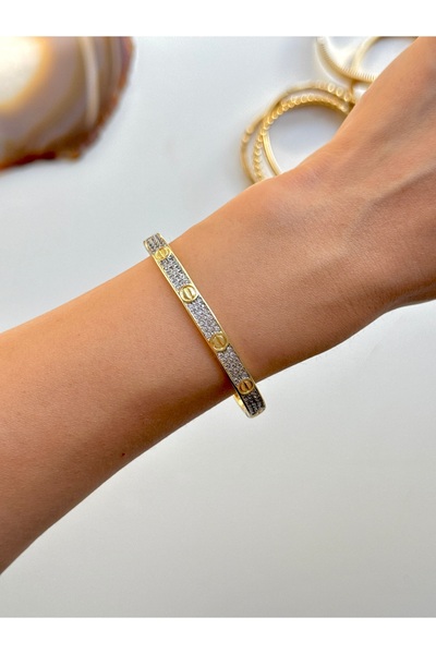 YOUES JEWELRY 316L Çelik VIP SERİ 14K Altın Renk Minimal Taşlı Kelepçe Bilezi...