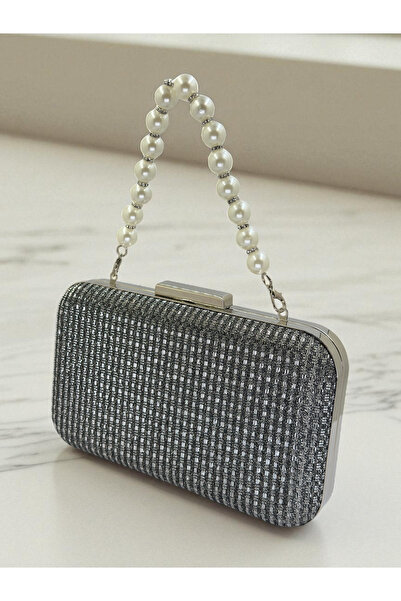 Biçanta Anthracite Gray Platinum Color Glitter Wire Wrapping Women's Evening Dress Bag Wedding Engagement Graduation