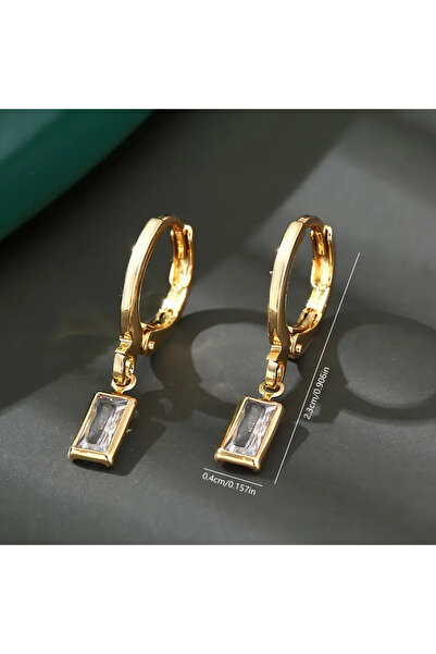 SEVAS GOLD Kadın Altın Renk Mini Dikdörtgen Küpe