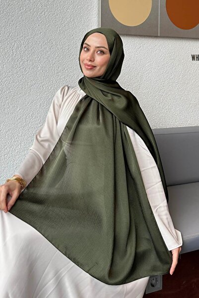 İSTANBULSTYLEMODA Abiye Janjan Parlak Saten Dokulu Tesettür Abiye Şifon HAKİ Yeşil JANJAN ŞİFON Şal