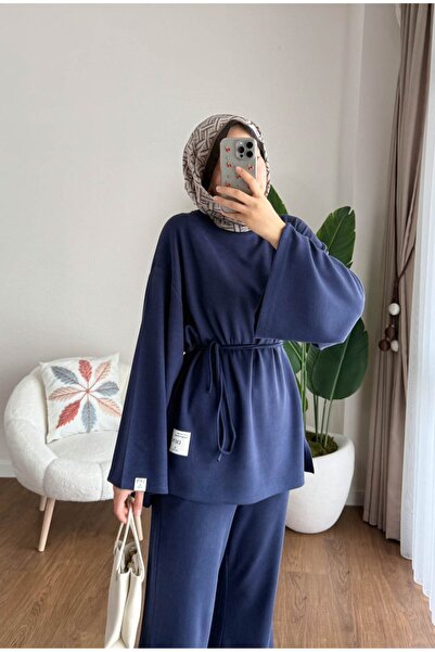 Miraydın Butik Γυναικείο Παντελόνι καμπάνα Σετ Δύο Τεμάχια M25114 - Ναυτικό Μπλε