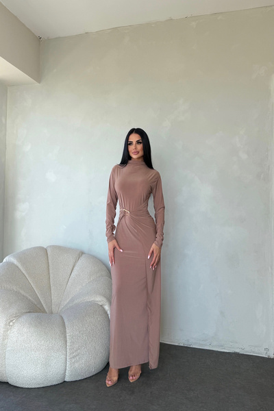 LİLA İSTANBUL Crew Neck Buckle Detailed Special Design Dress