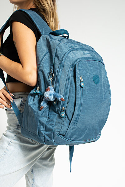 VESSARA Geantă de școală de dimensiuni mega, din material impermeabil importat albastru, cu cheie cadou