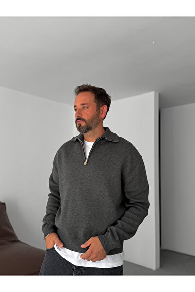 BYBASICMAN Anthracite Half Zip Knitwear Sweatshirt G-18130