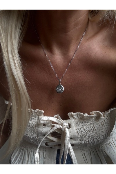 Rossetto Atelier قلادة عين من الحجر الأبيض الفضي