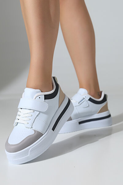 Encool White Gray Women's Velcro Casual Sports Shoes High Sole - Stylish Design with Color Options