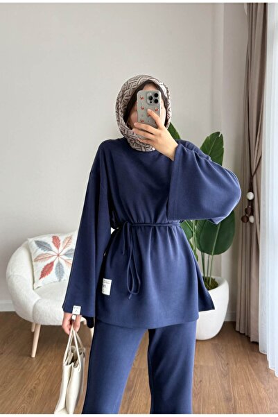 Miraydın Butik Γυναικείο Παντελόνι καμπάνα Σετ Δύο Τεμάχια M25114 - Ναυτικό Μπλε