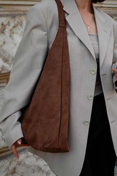 EBROU Women's Bitter Brown Suede Shoulder Bag - Large Volume