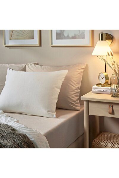 IKEA NATTJASMIN Fitted sheet, light beige, 180 x 200 cm