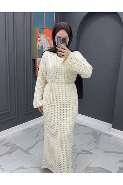 MissPul KADIN ASTARLI KEMERLİ ÖRGÜ DETAYLI TRİKO ELBİSE
