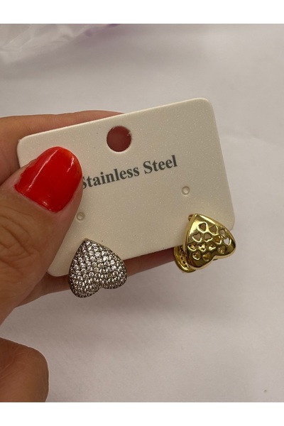 Butik Steel Stone Heart Earrings