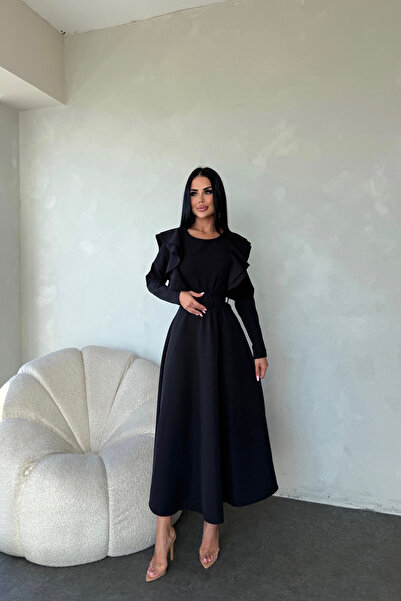 LİLA İSTANBUL Φόρεμα με λαιμόκοψη και βολάν στα μανίκια με ζώνη