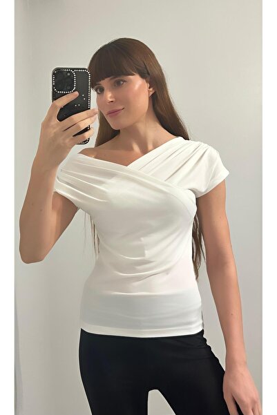 LONELY WOLF Women's Front Crossed Sandy Fabric Blouse 128