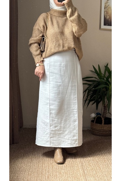 Mina Terzi&Butik Manifest Keten Müslin Nervürlü Astarlı Tasarım Etek