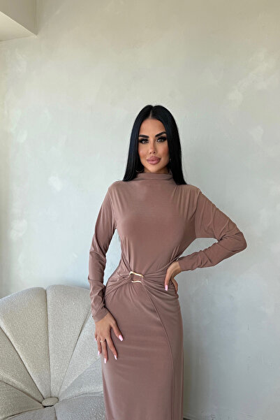 LİLA İSTANBUL Bisiklet Yaka Toka Detaylı Özel Tasarım Elbise