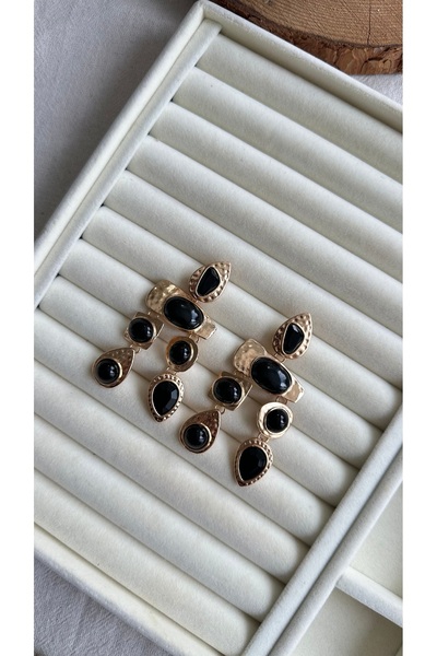 Rüya Brand Black Detailed Earrings