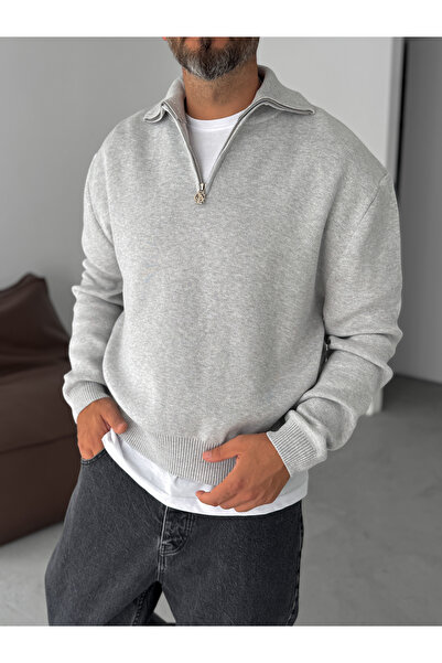 BYBASICMAN Light Gray Half Zip Knitwear Sweatshirt G-18130