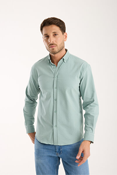 jack carisma СВІЖО-ЗЕЛЕНА ОВЕРСІЗНА СОРОЧКА З ЛІКРОВОЮ СТРУКТУРОЮ