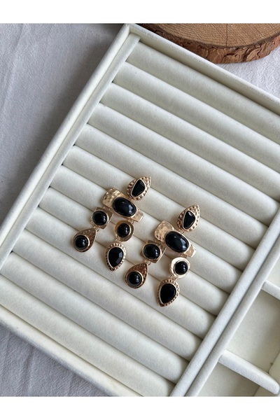 Rüya Brand Black Detailed Earrings