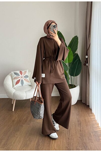 Miraydın Butik Women's Spanish Leg Pants Double Set M25114 - Brown