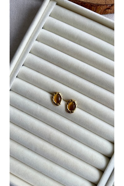 Rüya Brown Enamel Minimal Earrings