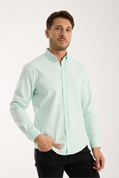 jack carisma Mint Green Oversize Lycra Gofre Textured Shirt