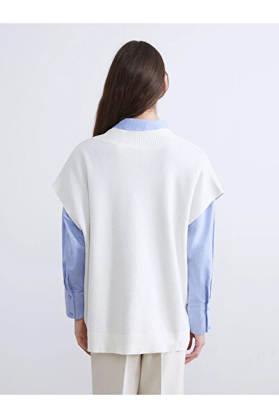 LC Waikiki Lcwaikiki Classic Ecru V-Neck Oversized Women's Knitwear Sweater