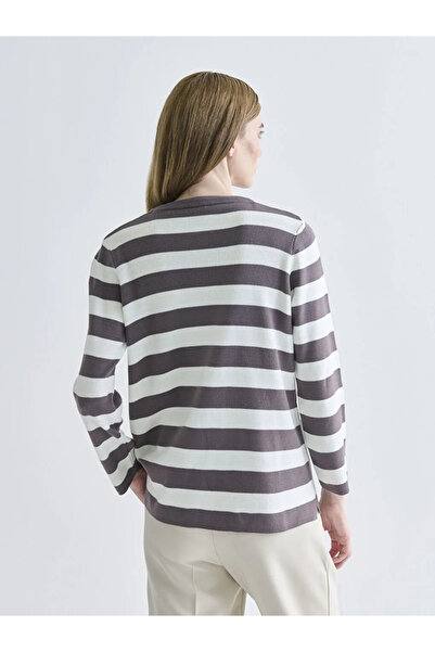 LC Waikiki Lcw Grace Brown Crew Neck Striped Women's Knitwear Cardigan