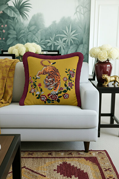 Evimde Bambaşka Husă de pernă cu franjuri cu tigru sălbatic asiatic - Husă de...