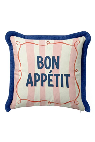 Evimde Bambaşka غطاء وسادة مخطط بألوان الباستيل مع شراشيب - غطاء وسادة ناعم ب...