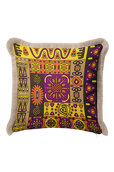 Evimde Bambaşka غطاء وسادة مزين بشراشيب هندسية عرقية - غطاء وسادة مزين بشراشي...