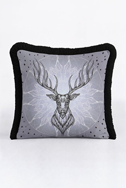 Evimde Bambaşka غطاء وسادة مزين بشراشيب على شكل غزال نبيل - غطاء وسادة مزين ب...