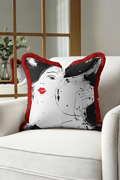 Evimde Bambaşka غطاء وسادة بتصميم فني مزين بالشراشيب - غطاء وسادة عصري أحادي ...