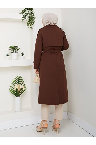 Vibeys Collection Women's Belted and Zipper Detailed Trench Coat