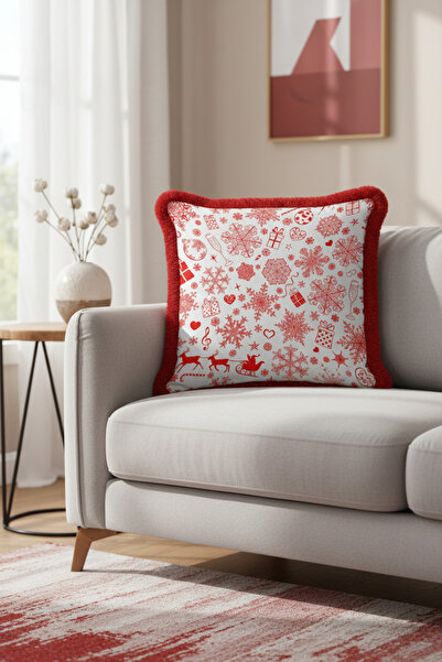 Evimde Bambaşka Husă de pernă cu franjuri cu fulgi de zăpadă de lux - Husă de...