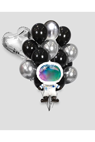 Evabrite Space Astronaut Concept Foil Balloon Set - Heart Foil Birthday Party Set