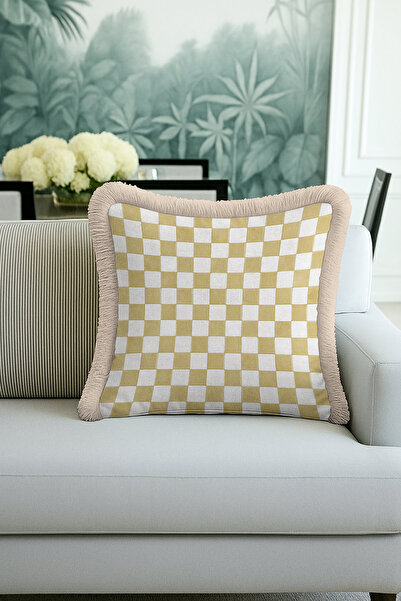 Evimde Bambaşka Husă de pernă cu franjuri în carouri de lux - Husă de pernă c...