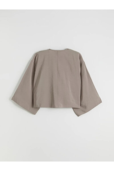 LC Waikiki Lcw Modestgri Double-Breasted Collar Oversize Women's Kimono
