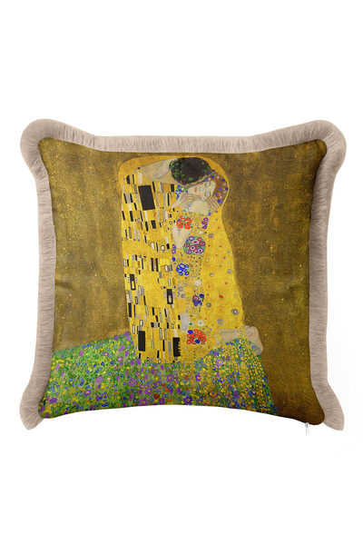 Evimde Bambaşka Husă de pernă cu franjuri de lux cu motiv artistic - galben v...