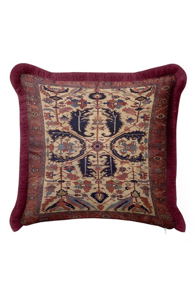 Evimde Bambaşka غطاء وسادة مزين بشراشيب بنمط السجاد الإيراني الأصيل - غطاء وس...