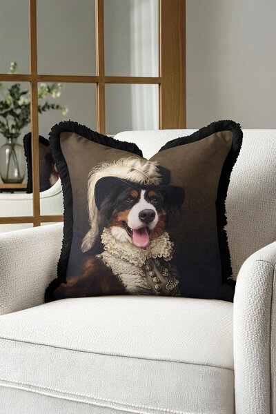 Evimde Bambaşka Husă de pernă cu franjuri de lux cu tematică Noble Dog Portra...