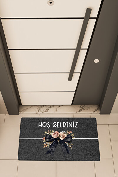 Dormot Yüksek Kaliteli Dijital Baskı Siyah, Standart Hoşgeldiniz Kurdale temalı Kapı Önü Paspası