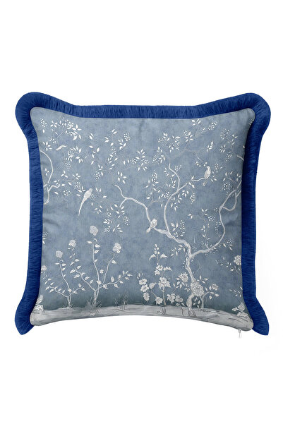 Evimde Bambaşka Husă de pernă cu franjuri cu motiv de natură cu păsări elegan...