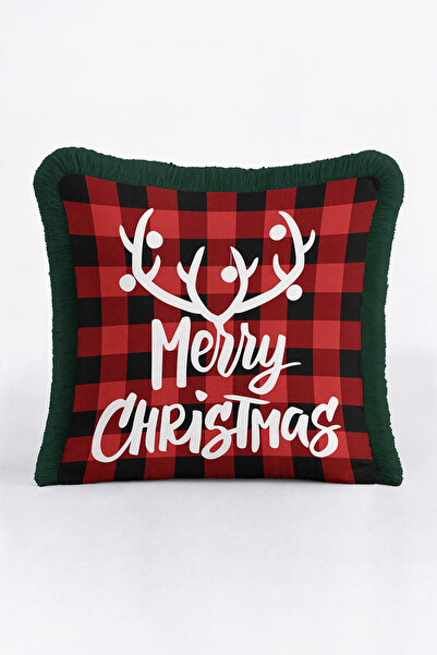 Evimde Bambaşka Πολυτελής μαξιλαροθήκη με κρόσσια με καρό κόκκινο ελάφι - Μαξ...