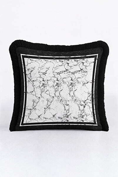 Evimde Bambaşka غطاء وسادة بتأثير الرخام - غطاء وسادة فاخر وعصري باللونين الأ...