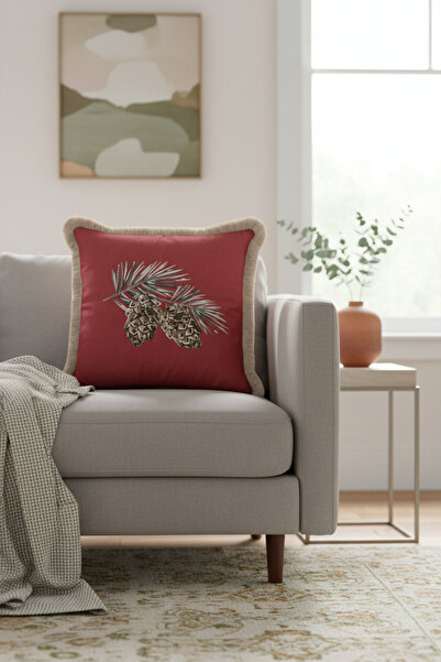 Evimde Bambaşka غطاء وسادة فاخر بتصميم عيد الميلاد مع شراشيب - غطاء وسادة طبي...