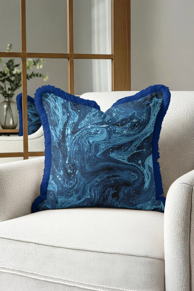 Evimde Bambaşka غطاء وسادة بتأثير الرخام - غطاء وسادة مزخرف بشراشيب باللون ال...